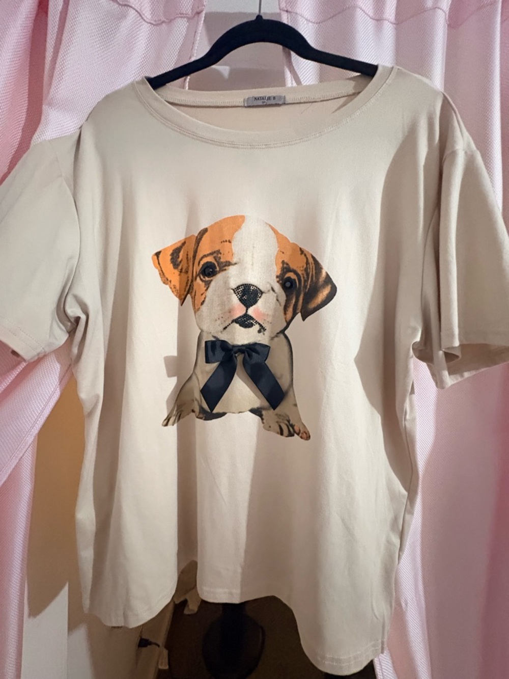 Neutral Cream Puppy Graphic Short Sleeve Tee - Unbranded
